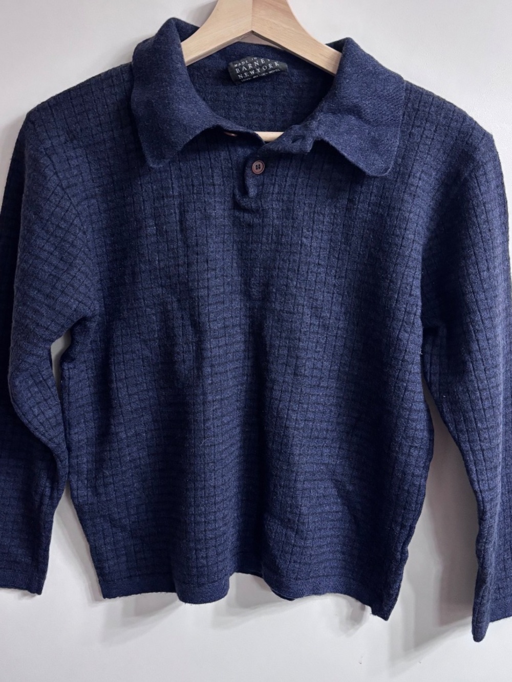 Barneys New York Vintage 100% Wool Waffle Long Sleeve Polo Sweater Kids XL